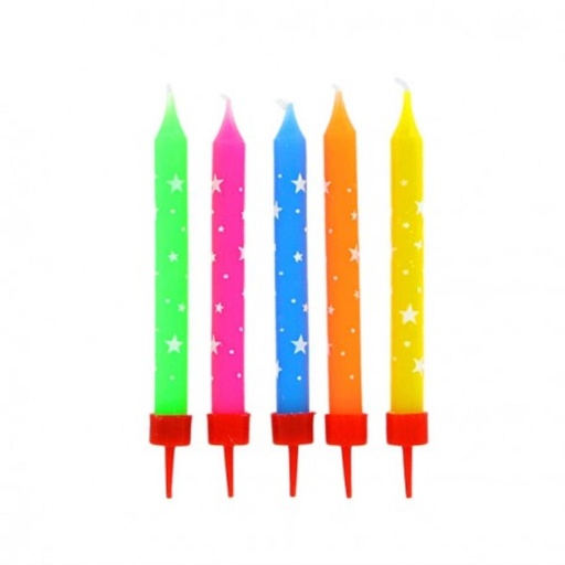 [08075596] *FF*BOUGIES MULTICOLORE MOTIF ETOILES + BOBECHES10 BOUGIES